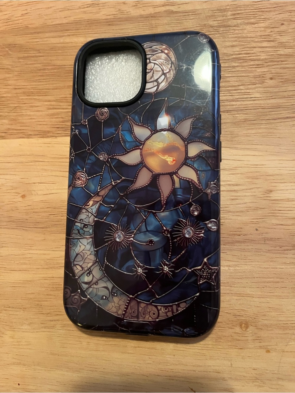 Blue Stained Glass Style Celestial Sun & Moon Phone Case - Compatible iPhone 14